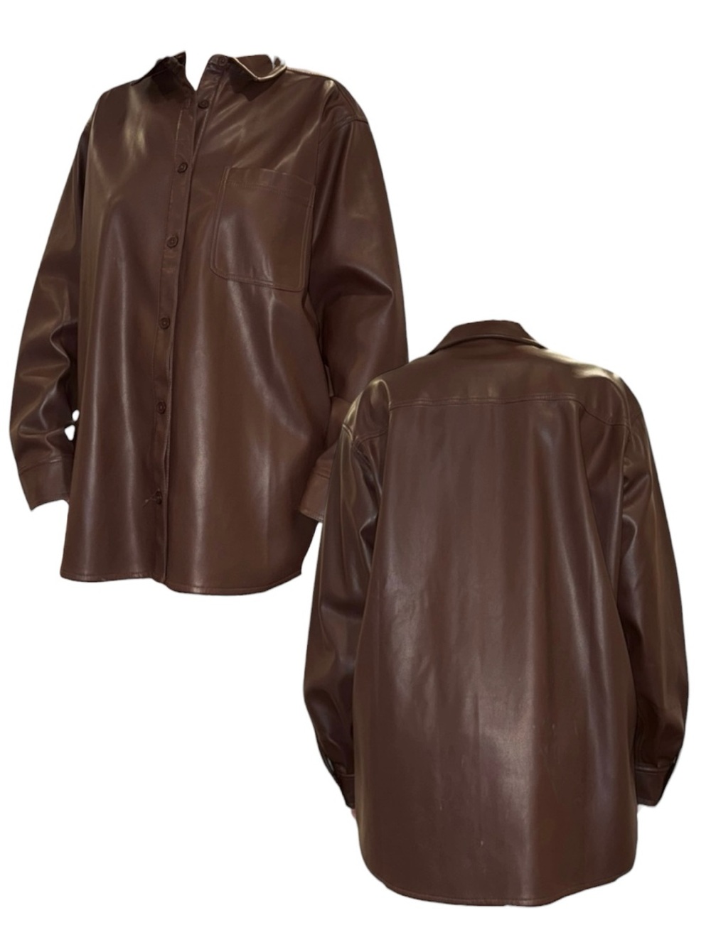 Brown Faux Leather Button Up Shirt